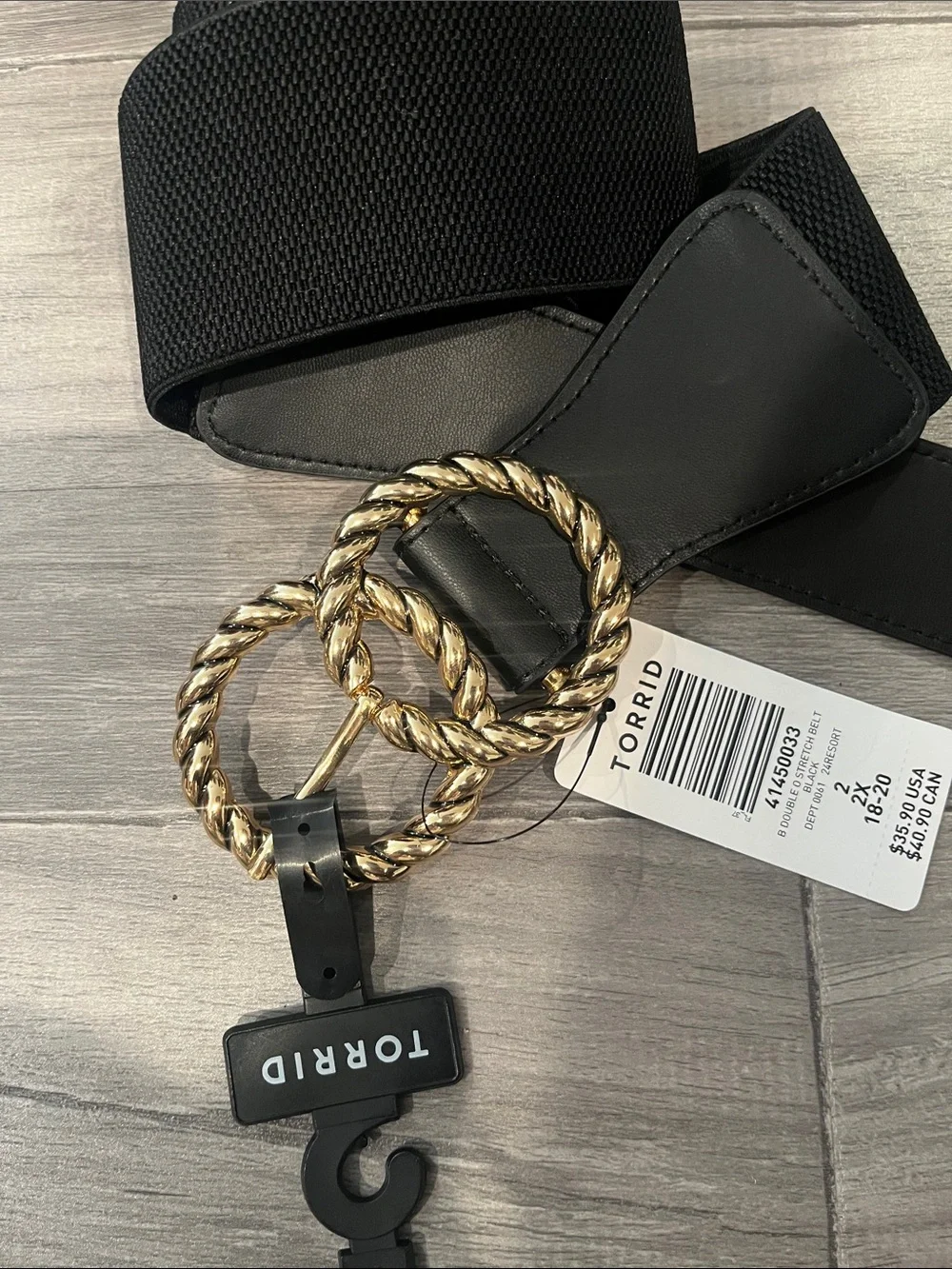 Torrid Black Wide Elastic Belt with Gold Twisted Double-Ring Buckle SZ 2